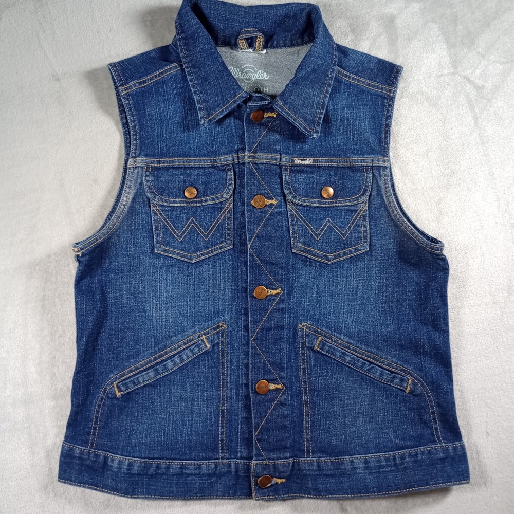 Wrangler x ModCloth Denim Vest Womens L Blue Western Americana Sleeveless Jacket